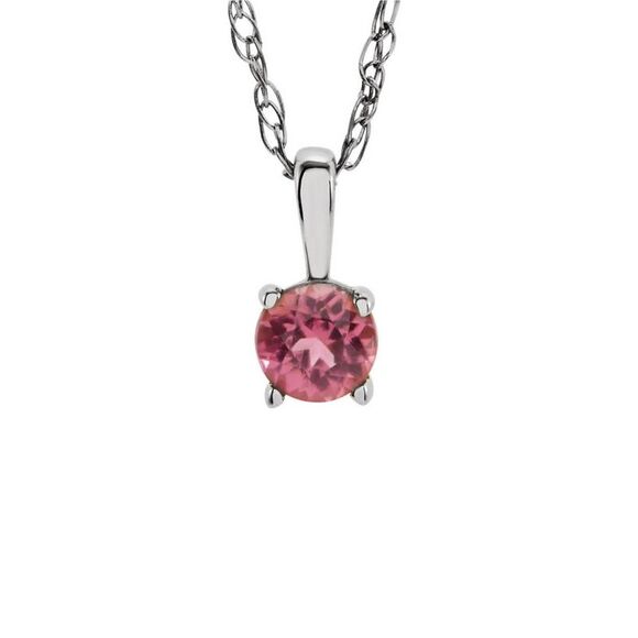 Youth 3mm Round Pink Tourmaline Necklace in 14k White Gold 14 Inch